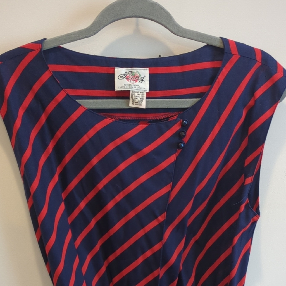 Vintage Lanz Originals 1970s Navy and Red Striped Wrap Dress, EUC - Picture 4 of 9